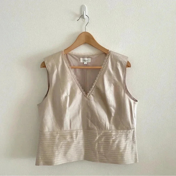 Oleg Cassini 3 Piece Suit Set 100% Silk Blazer Skirt Top Tan - Picture 10 of 14